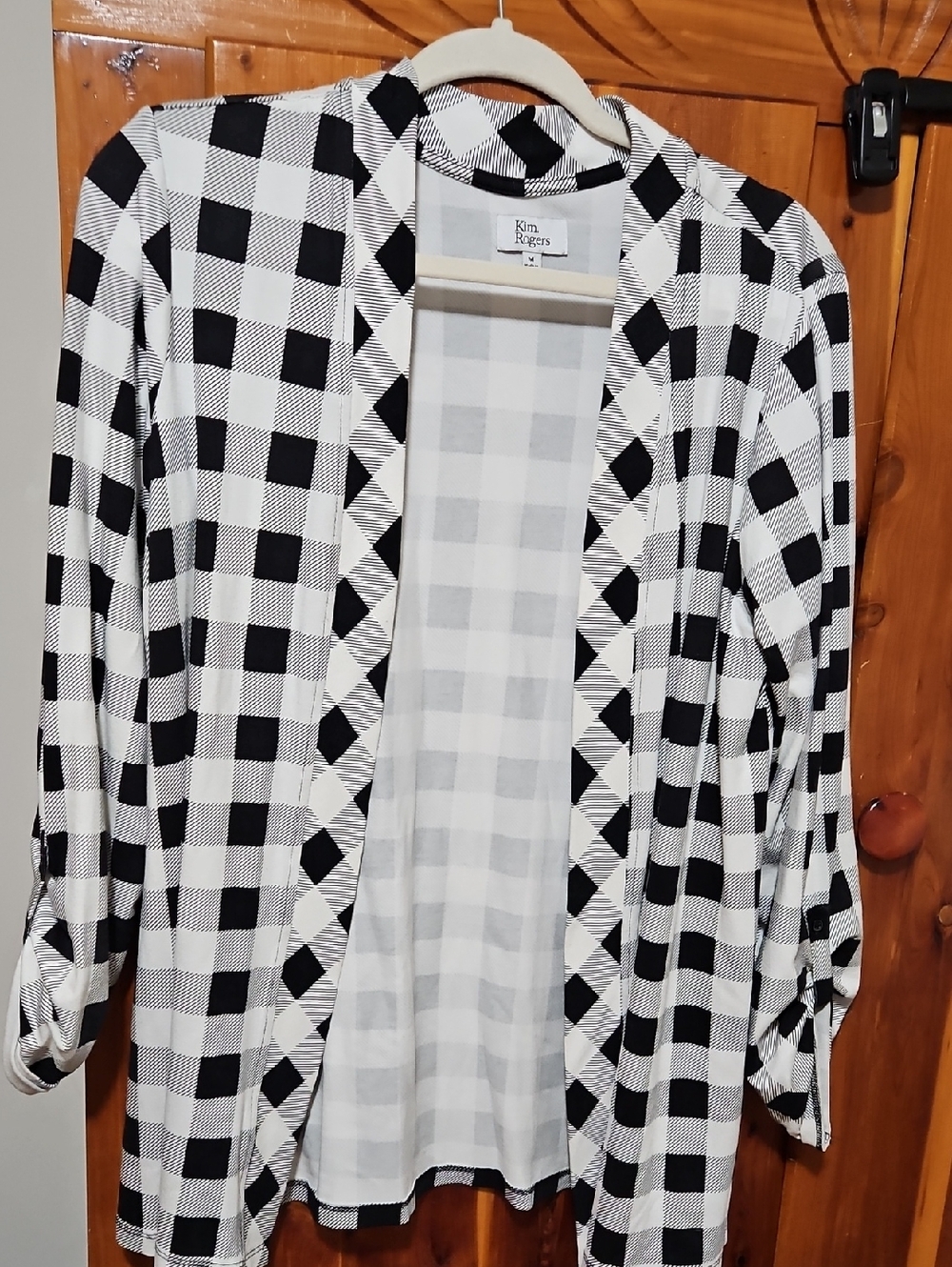 Kim Rogers Black & White Buffalo Check Open-Front Cardigan